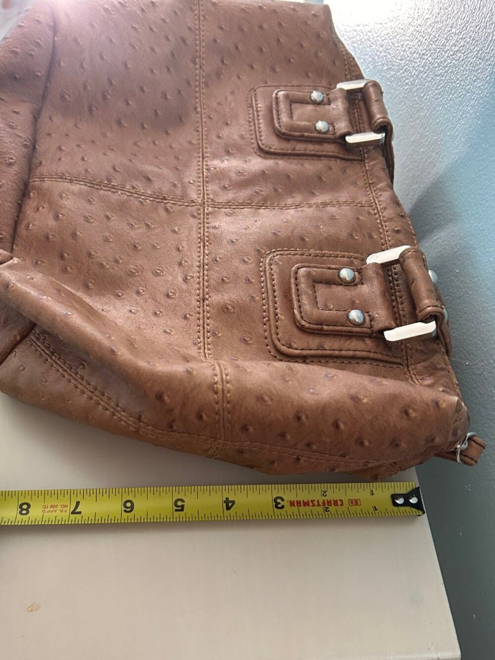 Guess Vintage Y2K Ostrich Embossed Faux Leather Satchel Purse Cognac Brown - Picture 12 of 14